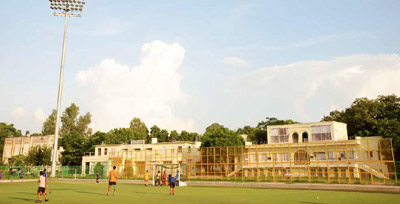 GEARING UP: Youngsters during a practice session at the Nehru Stadium